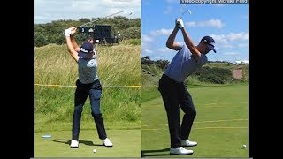 Justin Thomas golf swing  Long Iron faceon amp downtheline July 2017 [upl. by Aicenav849]